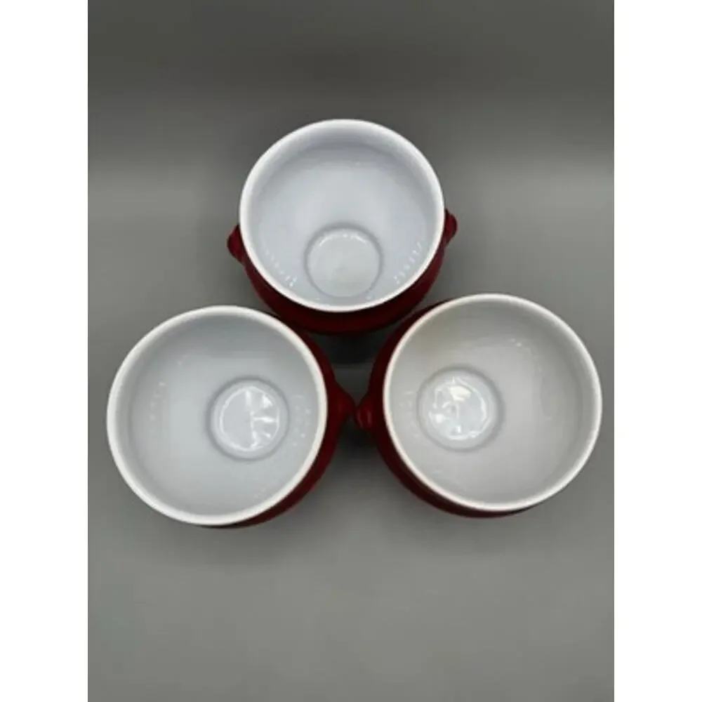 Set 3 Emile Henry Red White Lion Head Soup Stoneware 6600